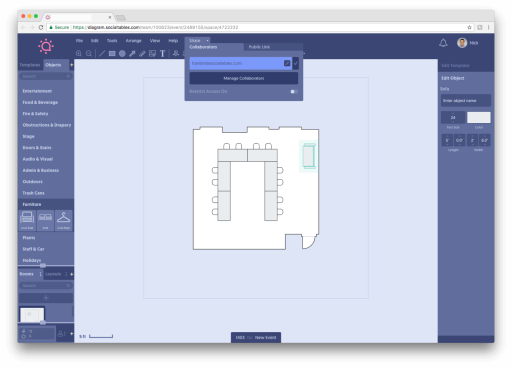 Add collaborators to your event diagrams in Social Tables and let them get to work