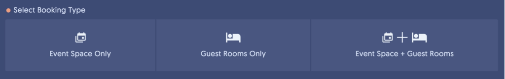 With this update, you have the option to assign one of three booking types for your new lead: Event Space Only, Guest Rooms Only, and Event Space + Guest Rooms.