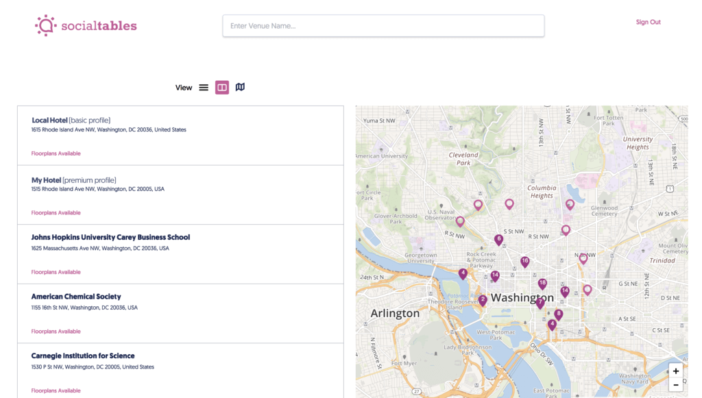 Social Tables Search