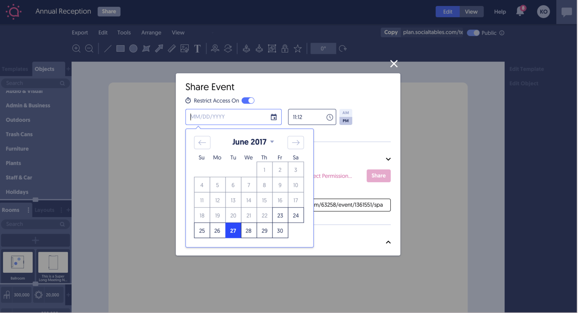 Assign a timespan for collaborators in Social Tables