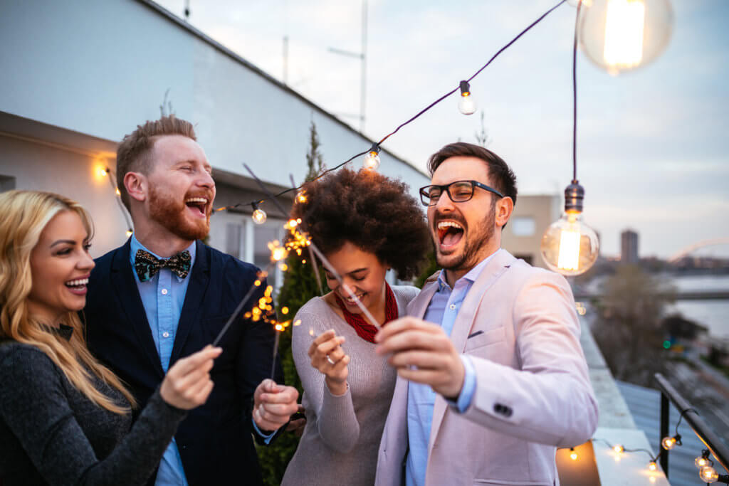 coworkers celebrating at a company party