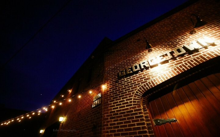 The brick exterior of the Georgetown Ballroom makes for a beautiful entrance to this Seattle event venue