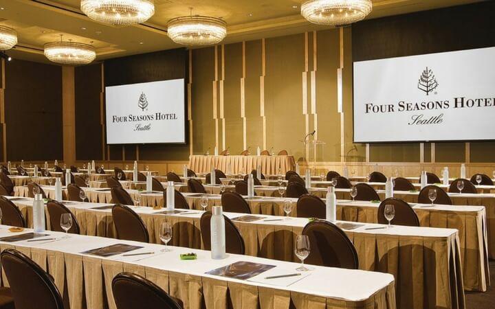 A meeting space at the Four Seasons set up as a corporate event venue in Seattle
