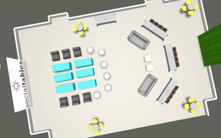 a 3D diagram of an event created using Social Tables event diagramming software