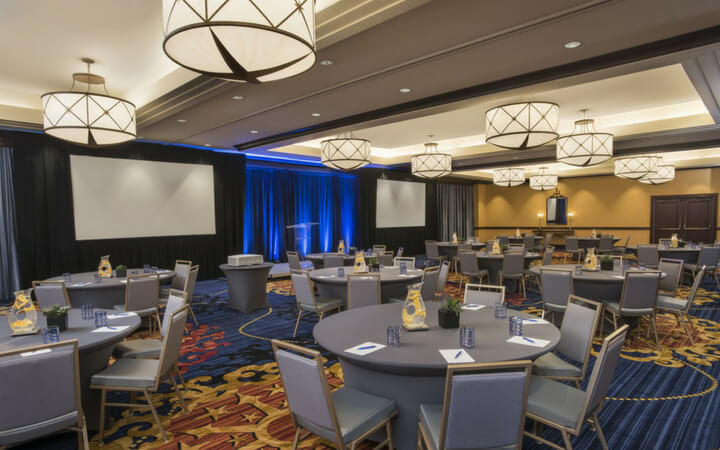 A ballroom event setup at the Kimpton Marlowe hotel in Boston