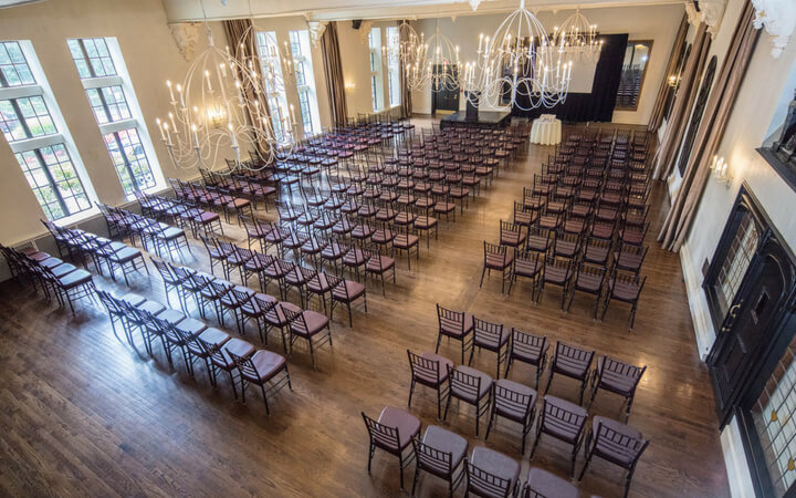 Chairs set up at a prestigious Boston event space