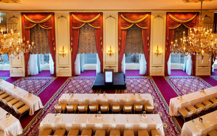 The grand ballroom at the Taj Hotel set up as a Boston event space