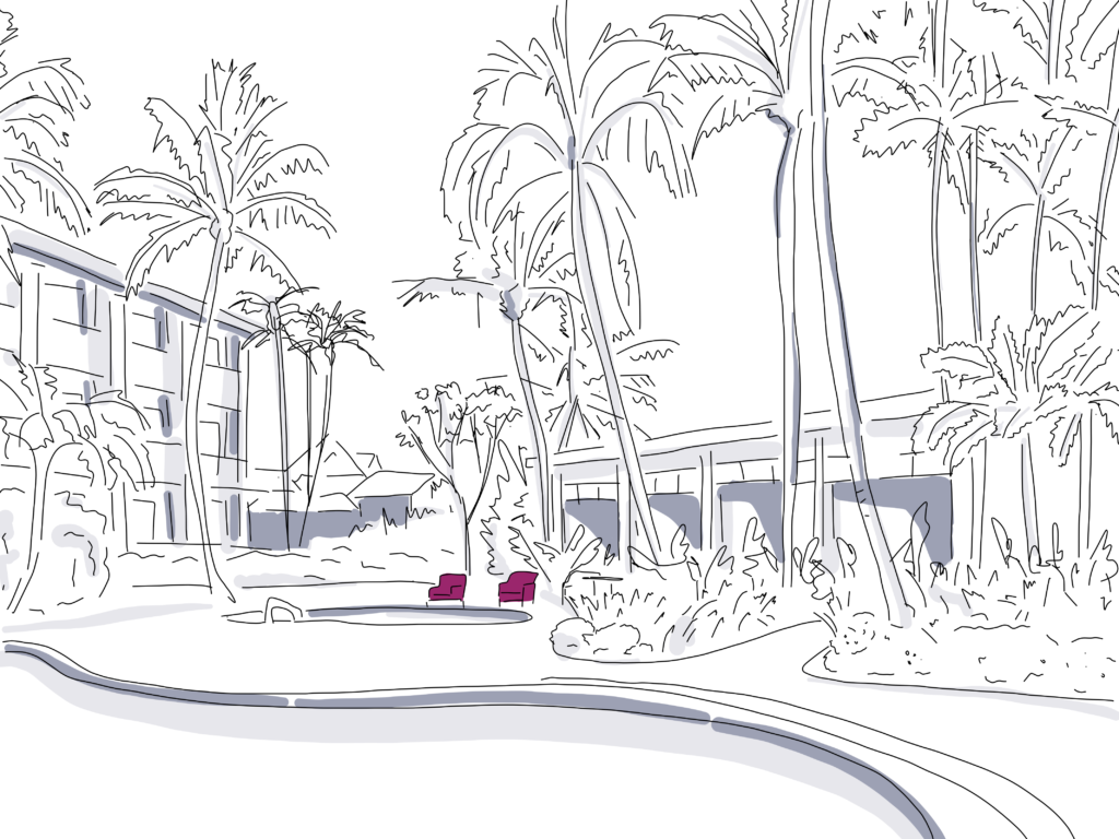rendering of trees and pool set up for outdoor event