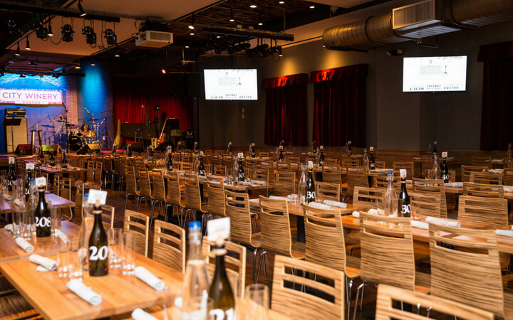 The stage and event space at city winery in Boston