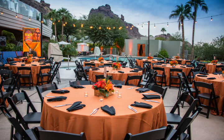 An outdoor event setup at the Phoenix venue Sanctuary Camelback Mountain