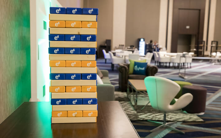 a branded jenga set at the experient e4 conference