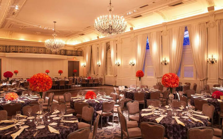 An event set up inside one of the ballrooms at Philadelphia's Hyatt at the Bellevue