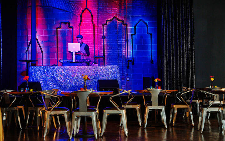 A dj playing to an empty room at the Philadelphia event venue Punchline Philly