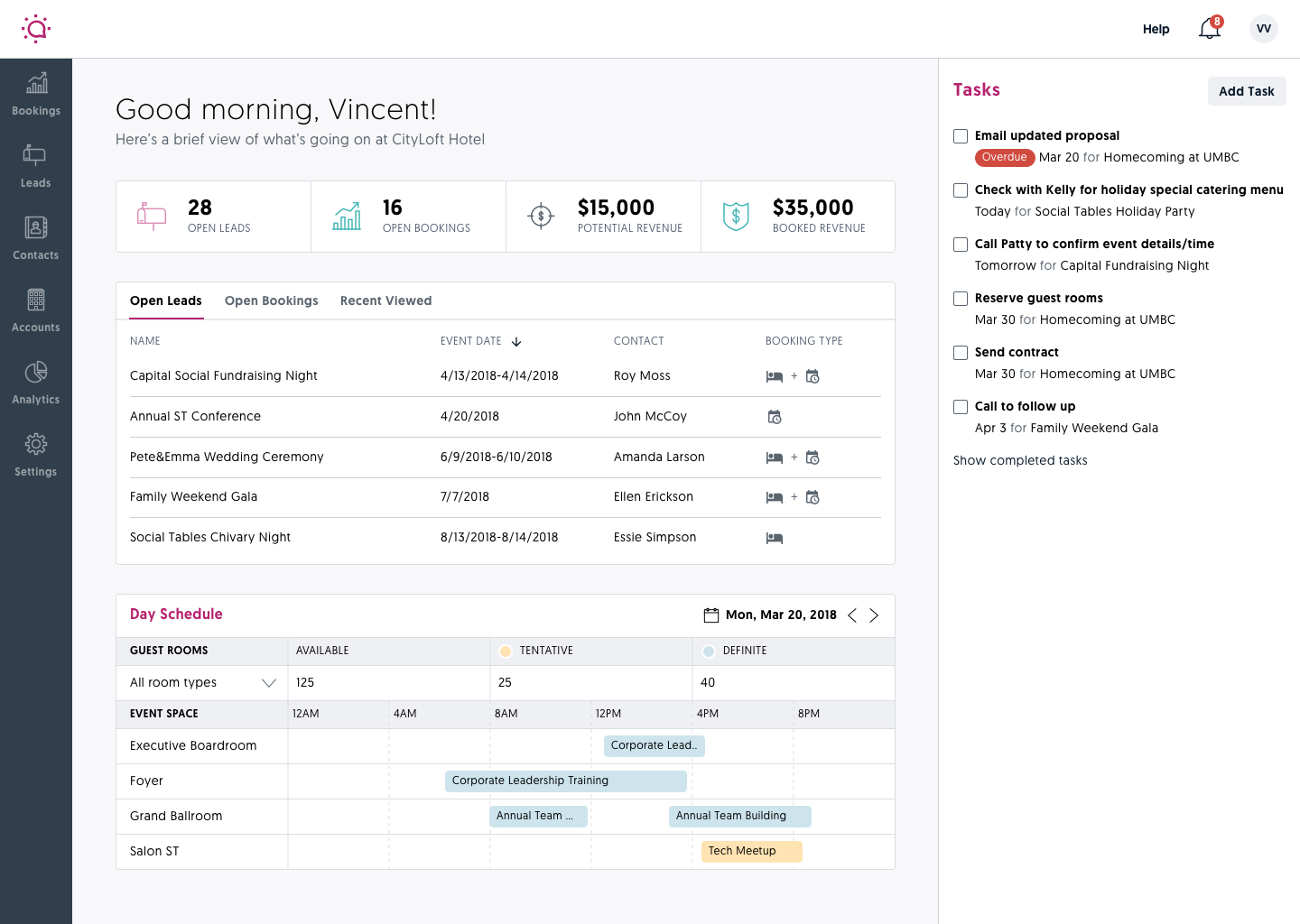 Manage bookings seamlessly from lead to close with Social Tables Group CRM