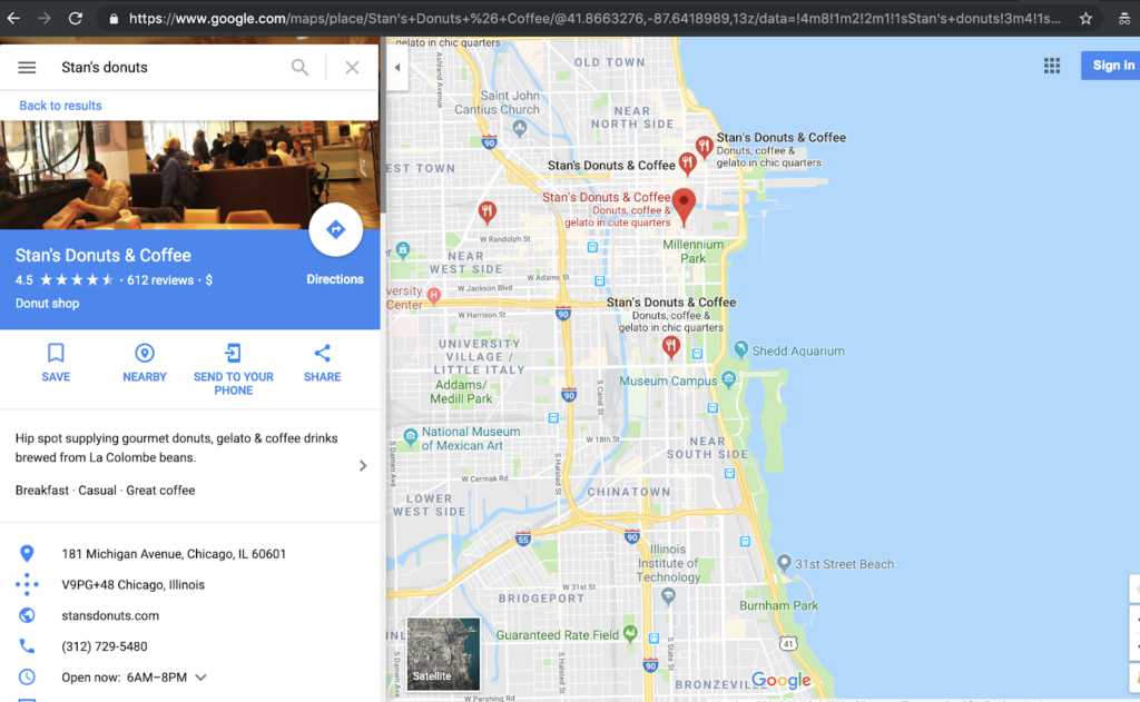 A Google map view of a venue