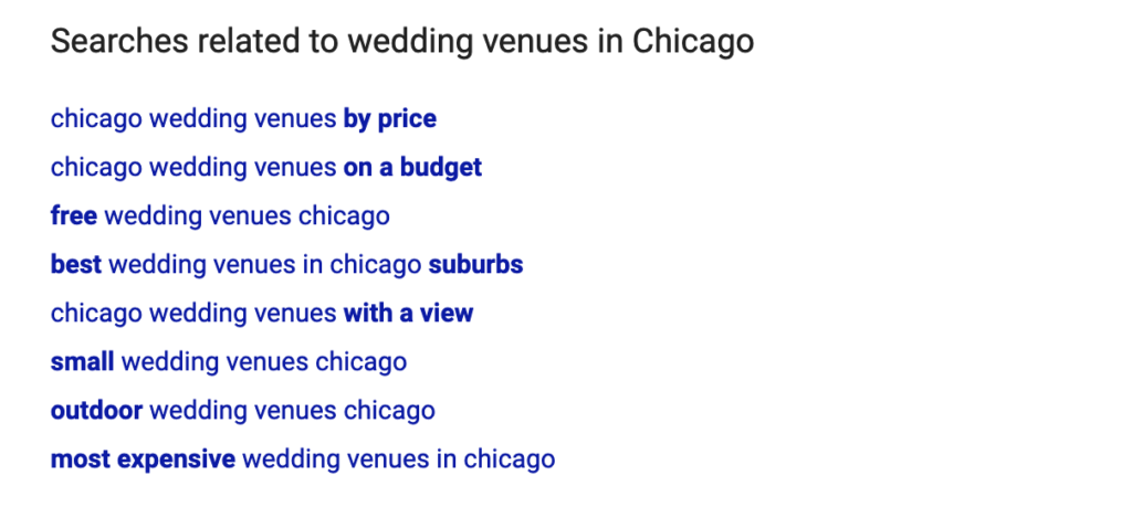 Local searches for wedding venues in Chicago