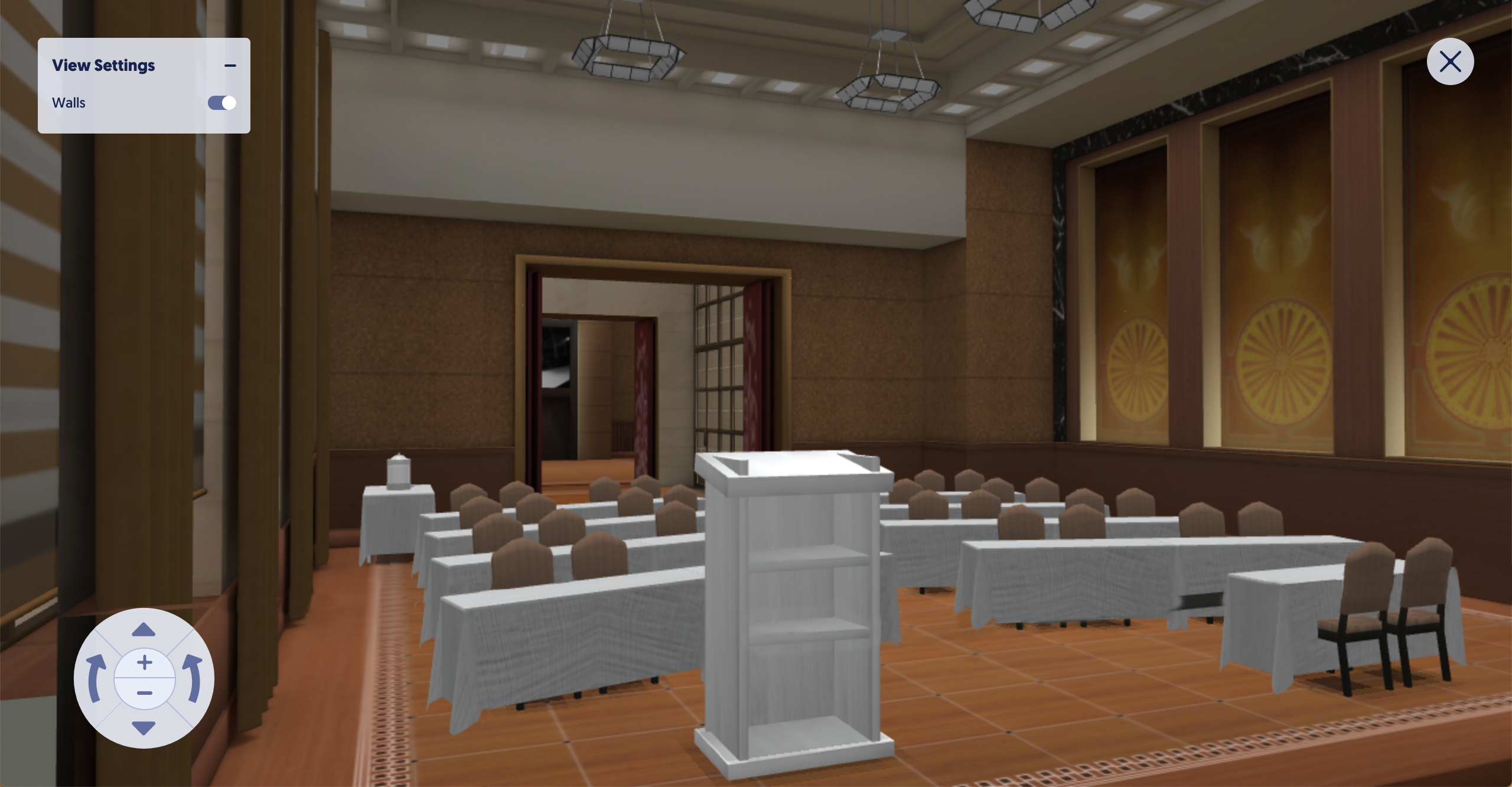 Photo Realistic 3D showing a podium and tables