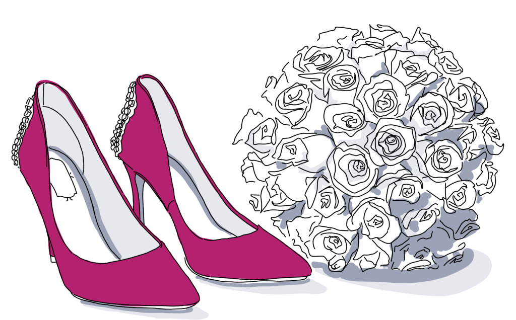 Bridal shoes and bouquet for wedding