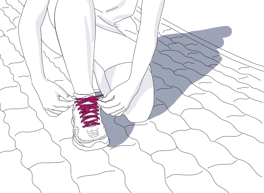 illustration of person tying shoes