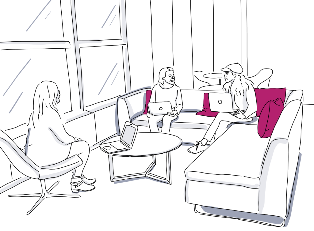 illustration showing group of people talking at resident event