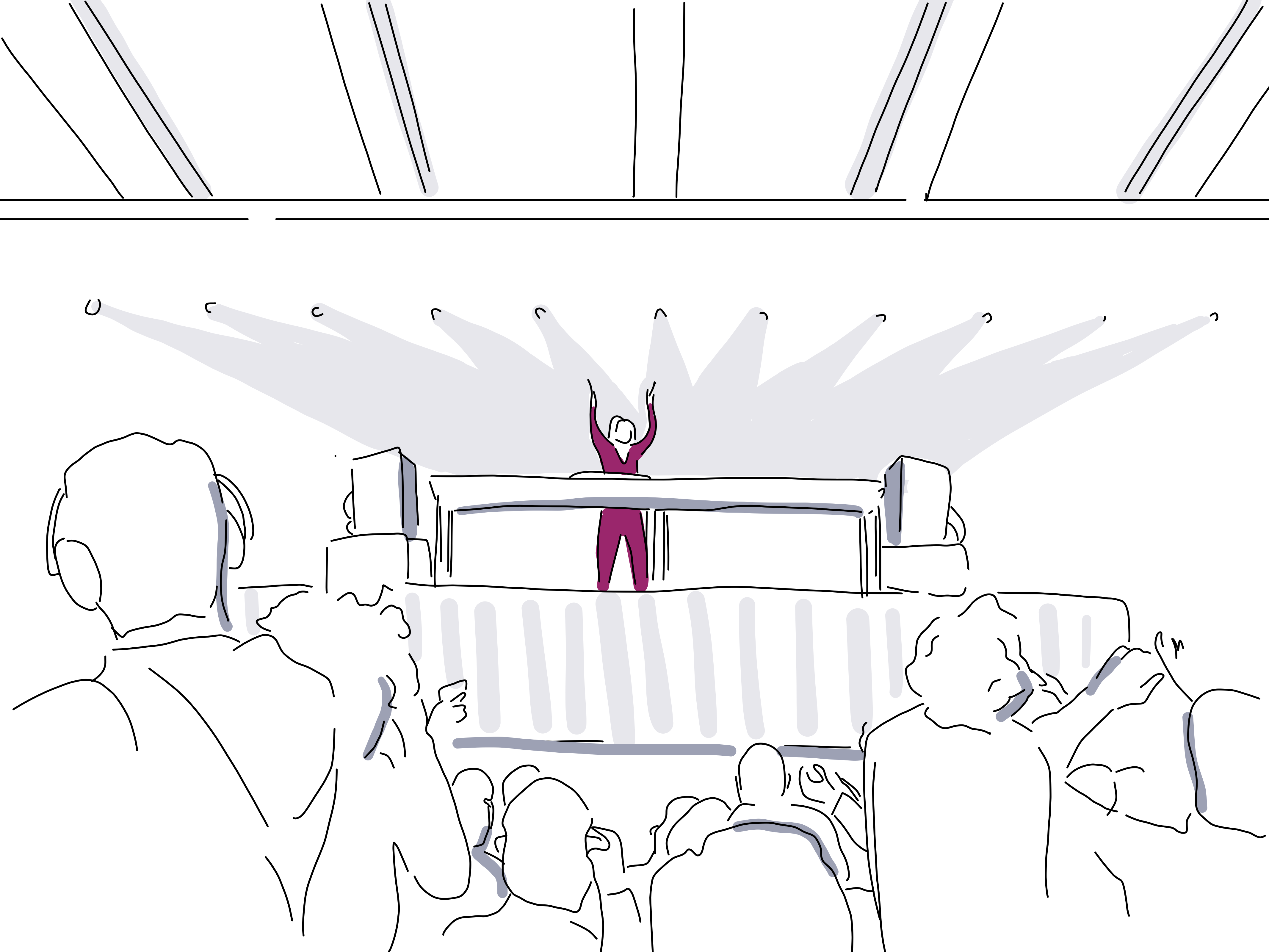 Illustration of DJ playing music on stage with audience cheering