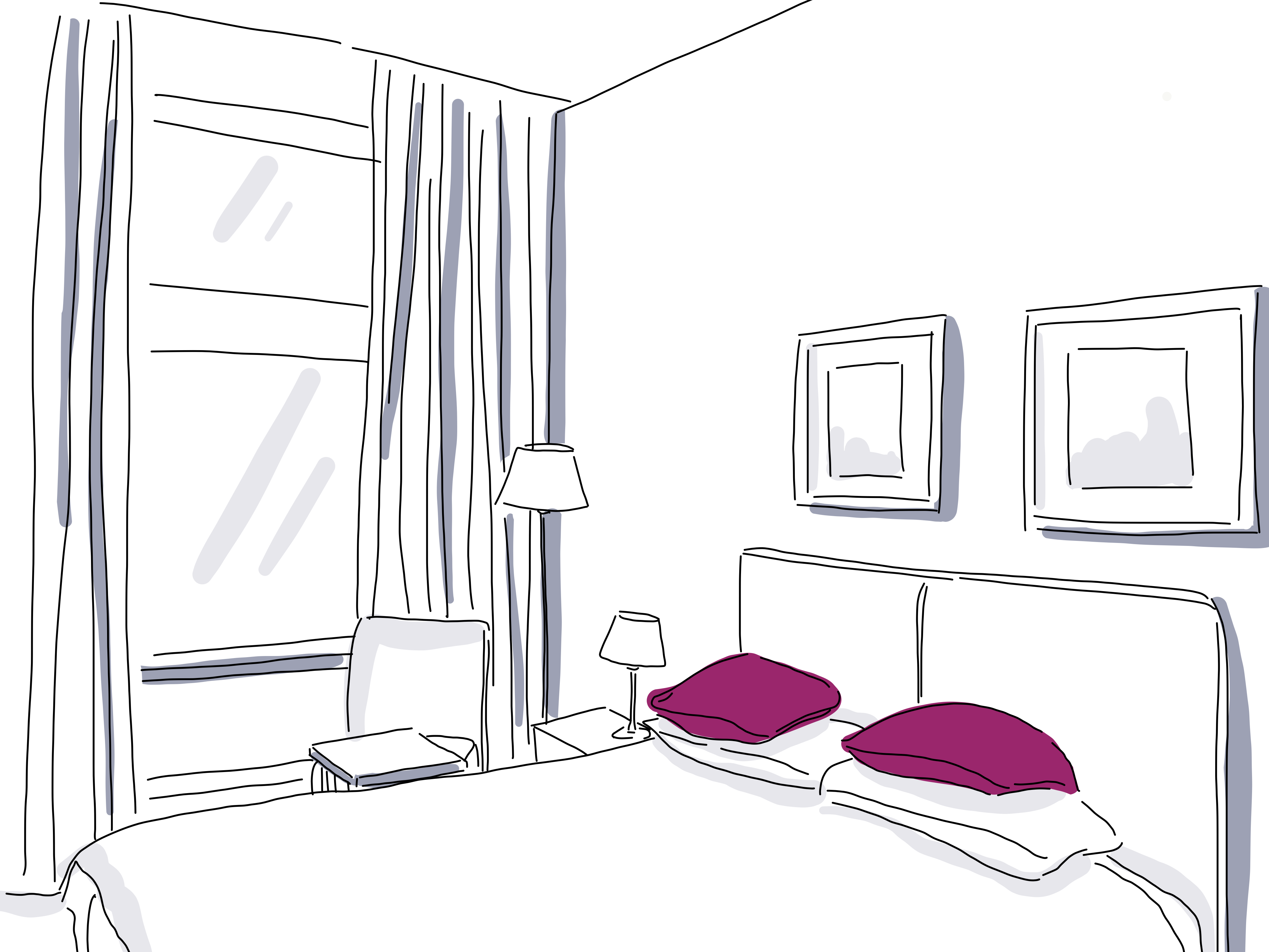 illustration of hotel room layout with bed