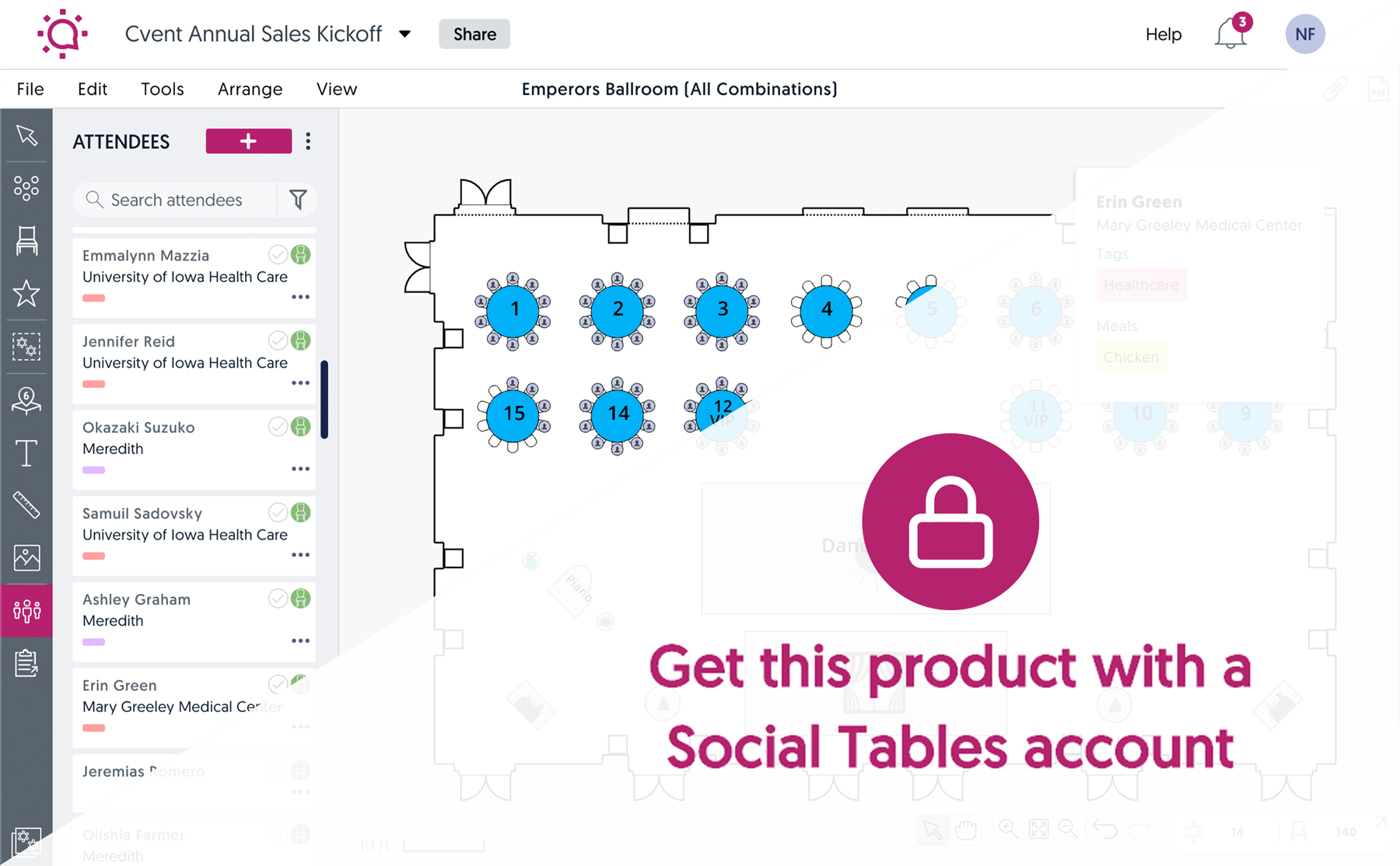 screenshot of Social Tables diagramming software