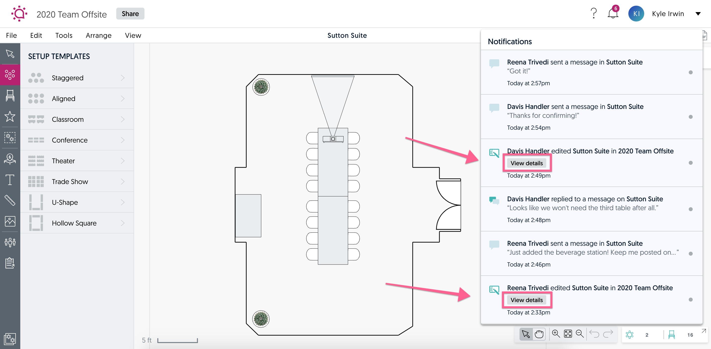 social tables notification tools for edits