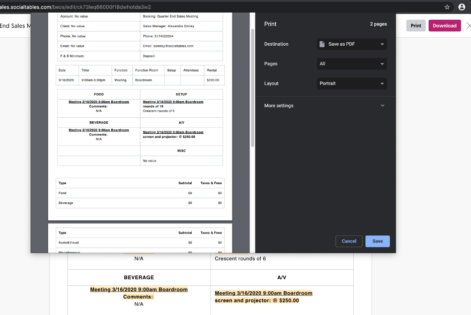 Sales & Catering CRM users can now preview their documents before they download and print them. 