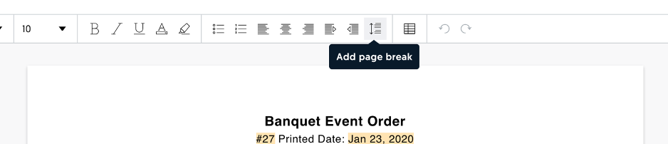 Sales & Catering CRM users can now insert page breaks in the document editor.