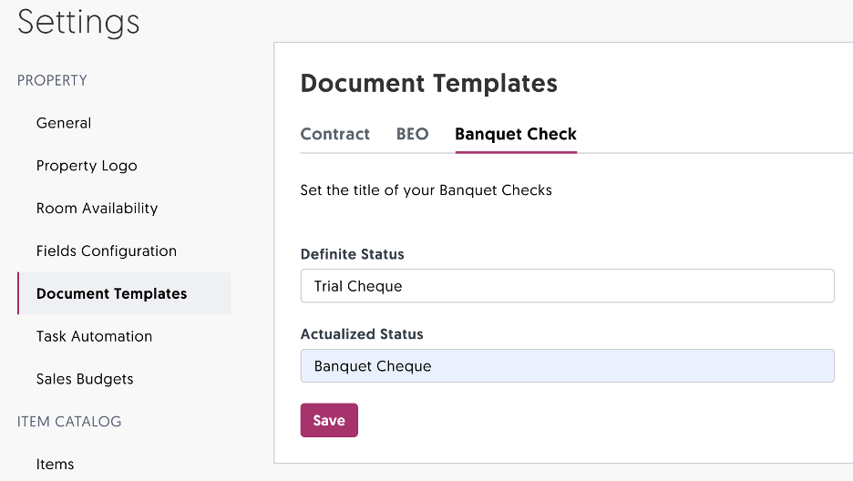 Sales & Catering CRM users can now edit banquet check titles.