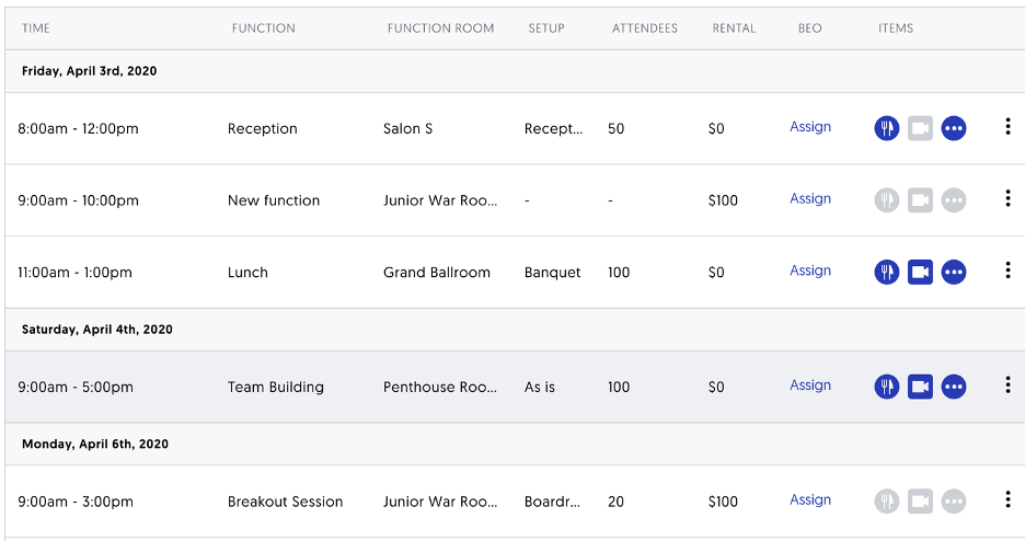 Sales & Catering CRM users can now add a day of the week to the function grid of a booking.