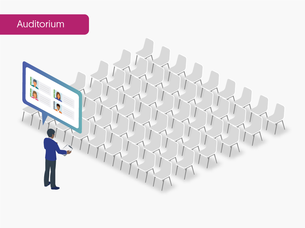 3d rendering of auditorium seating arrangement type