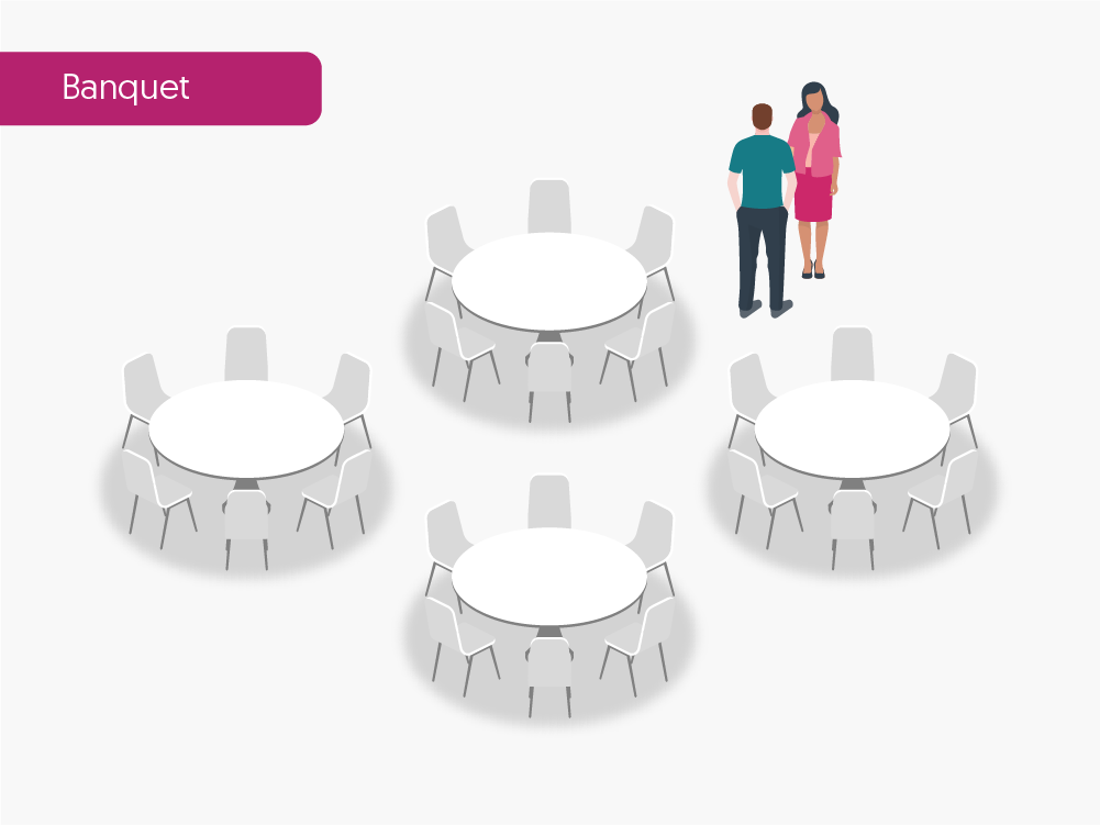 3d rendering of banquet seating arrangement type