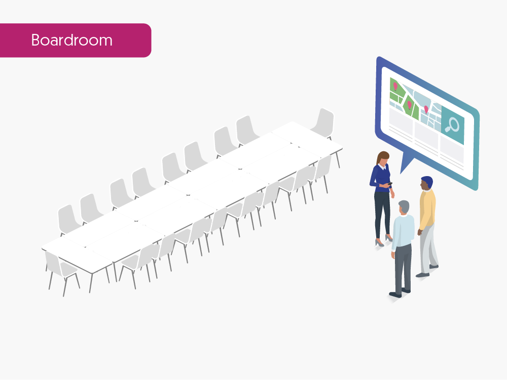 3d rendering of boardroom seating arrangement type