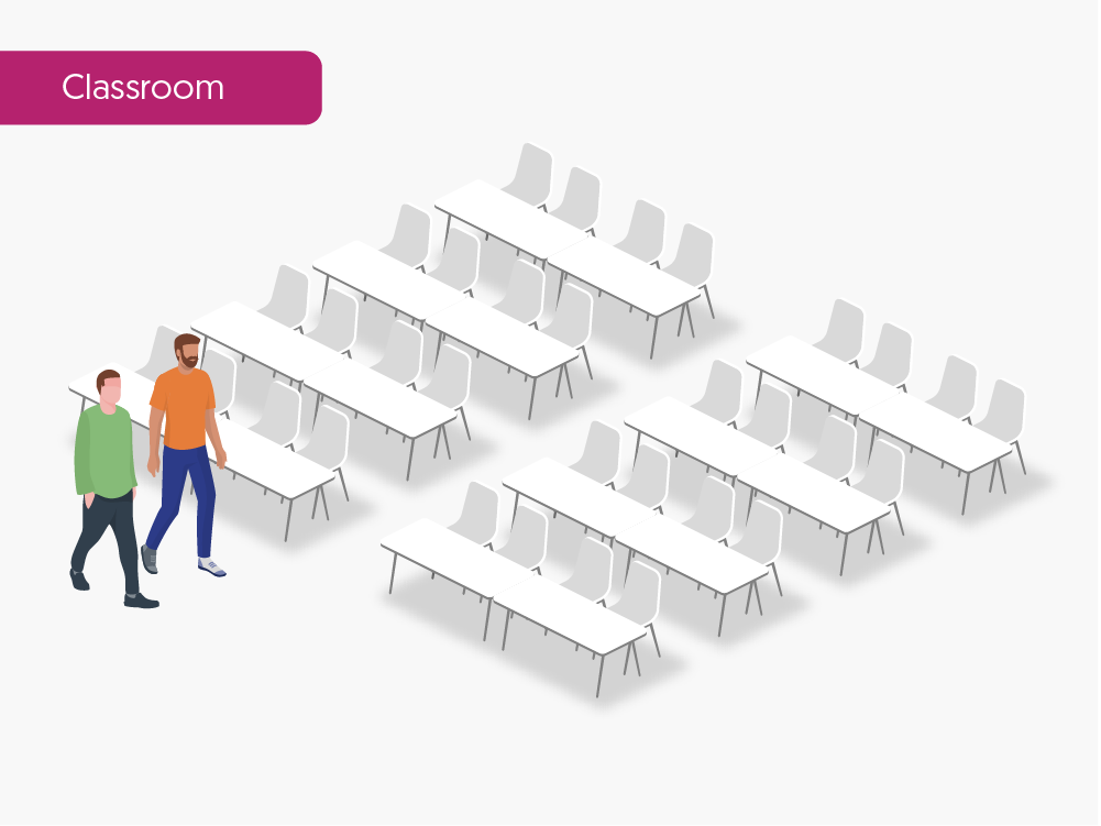 3d rendering of classroom seating arrangement type